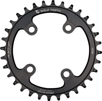 Wolf Tooth 76 BCD Chainring - 30t, 76 BCD, 4-Bolt, Drop-Stop, Compatible With SRAM 76 BCD and Specialized Stout, Black