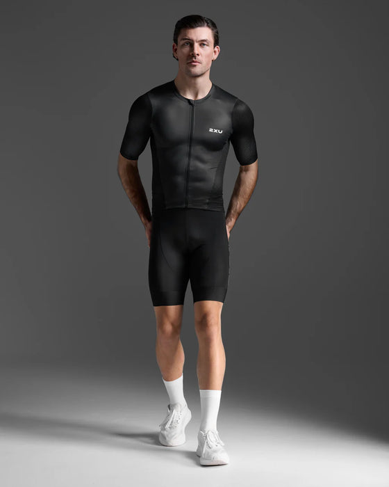2XU Men's Aero Hex Sleeved Tri Top - Black/White