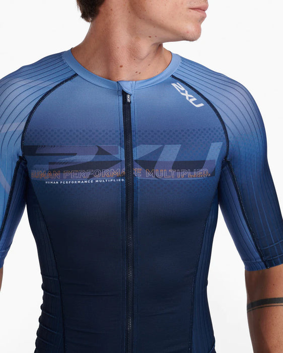 2XU Men's Aero Sleeved Tri Top - Midnight/Turmeric
