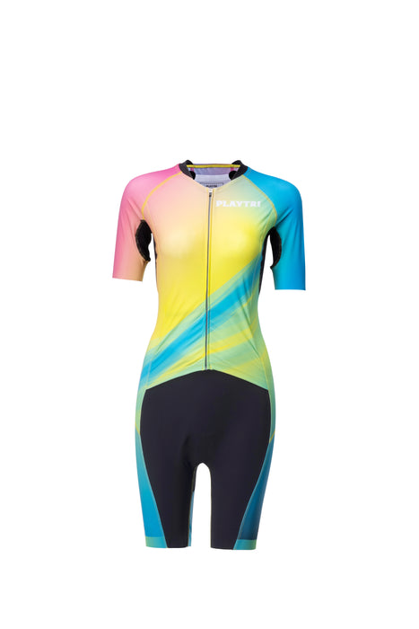 Playtri Women's Sleeved Tri Suit Rainbow