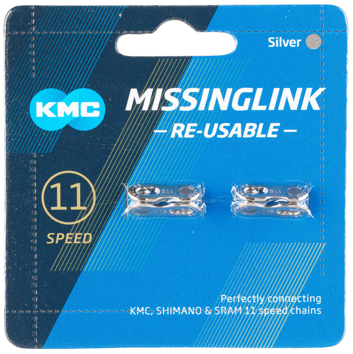 KMC MissingLink-11 Connector - 11-Speed, Reusable, Silver, 2 Pairs/Card