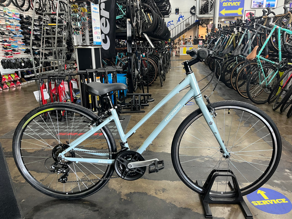 Retrospec Atlas Step-Thru Comfort Hybrid Bike Shimano Tourney - Crystal Blue 2022