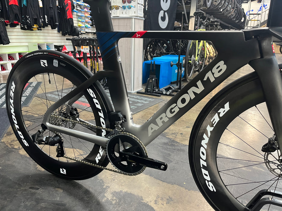 Argon 18 E-118 Tri+ SRAM Rival eTAP AXS 12 Speed - Reynolds AR80 Wheelset (White Lettering) - Black 2023