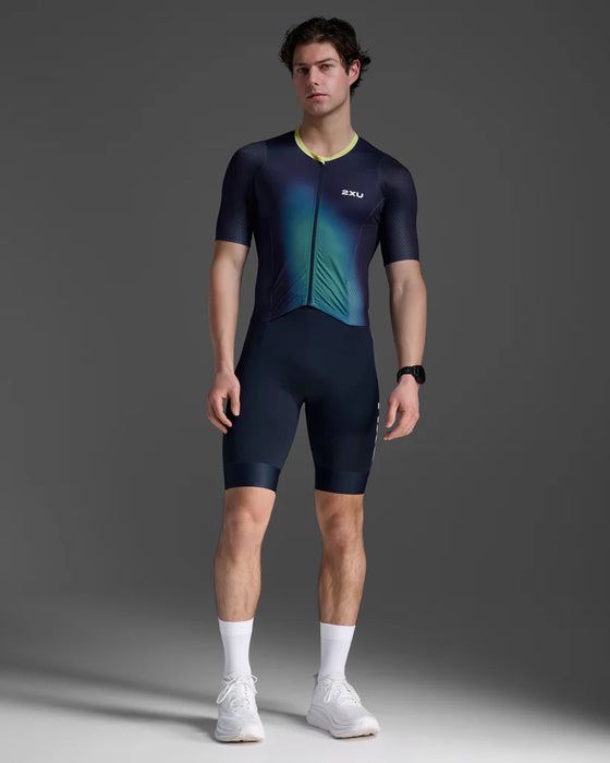 2XU Men's Aero Hex Sleeved Trisuit Midnight/Cool Matcha