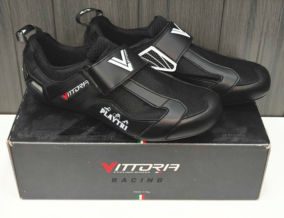 Vittoria Men's PLAYTRI Edition Racing Triathlon Shoes - Carbon Sole, Black, Wide