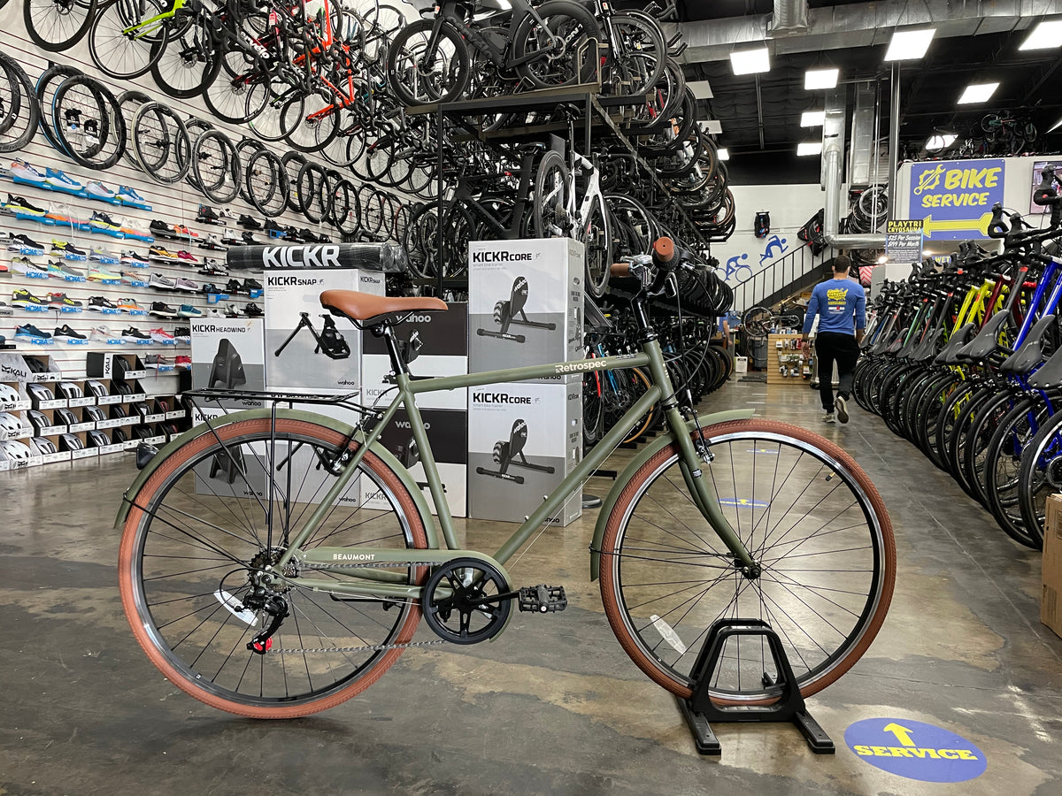 Retrospec Beaumont 7 Speed City Bike Shimano Tourney Matte Olive Drab 2022