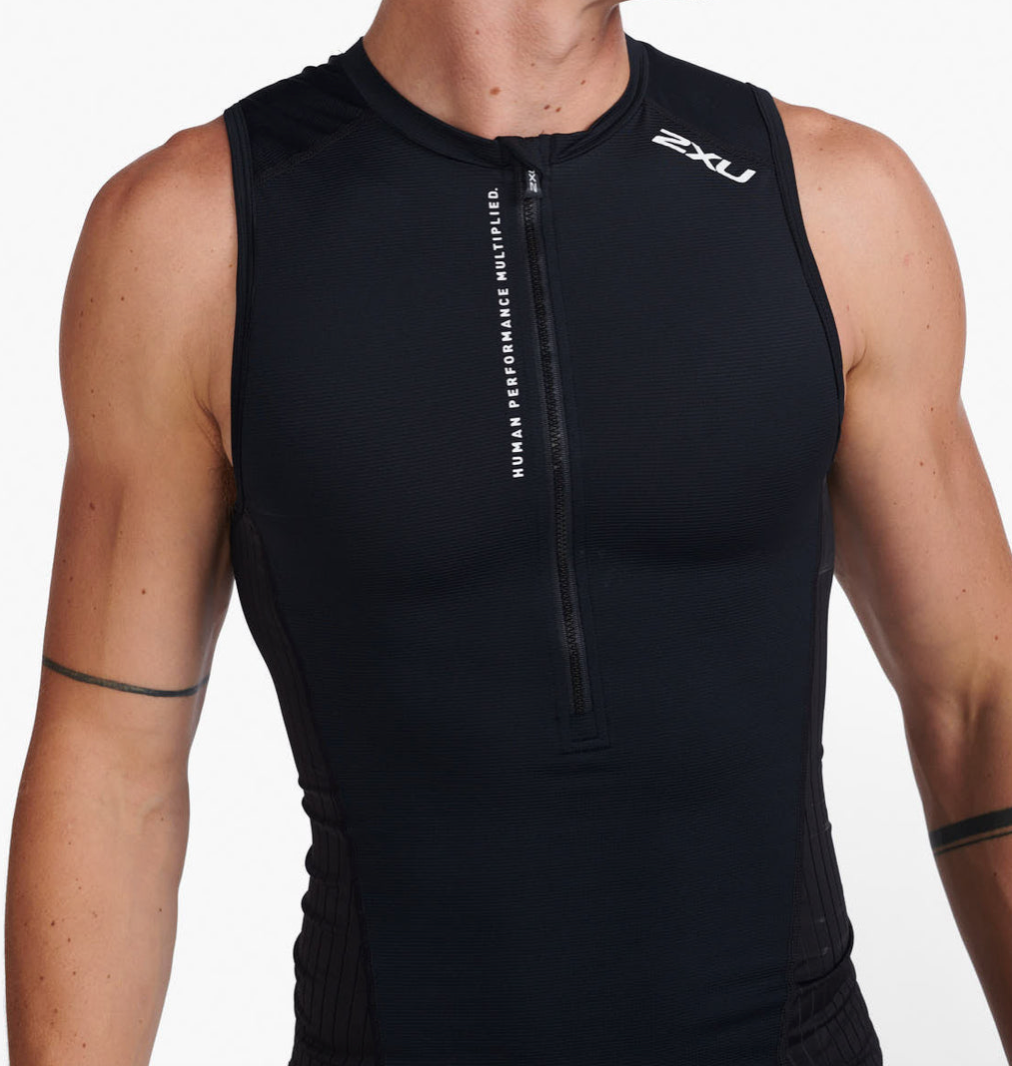 2XU Men's Aero Tri Singlet - Black/White — Playtri