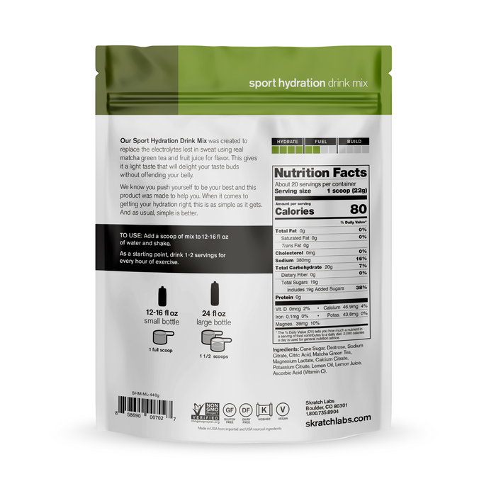 Skratch Labs Sport Hydration Mix 20 Servings - Matcha Green Tea & Lemon